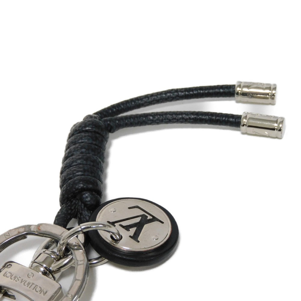 LOUIS VUITTON key ring M67224 Damier graphite canvas x calf leather x metal Noir Damier Graphite Keyring Leather Rope