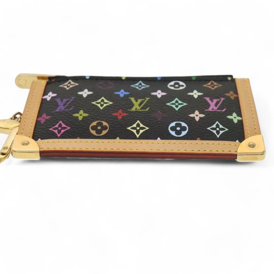 Louis Vuitton Monogram Pochette Cles Coin Purse Black Multicolor Womens Chain Key Holder Clutch Wristlet