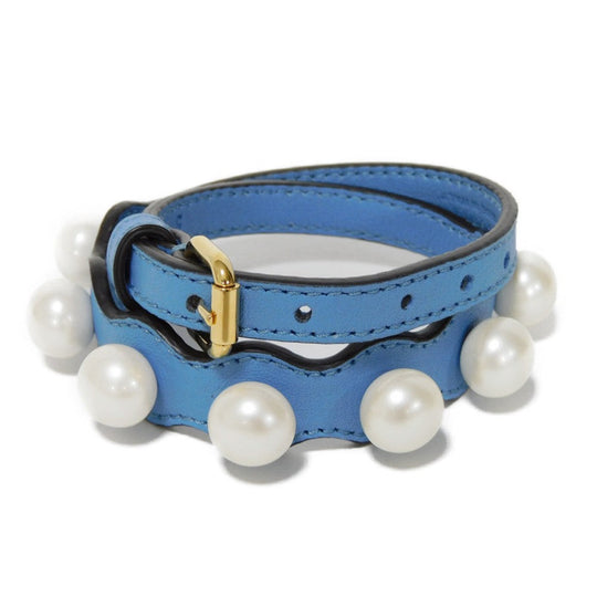 FENDI bracelet Calf leather Light blue logo engraving Bracelet Bijou Pearl