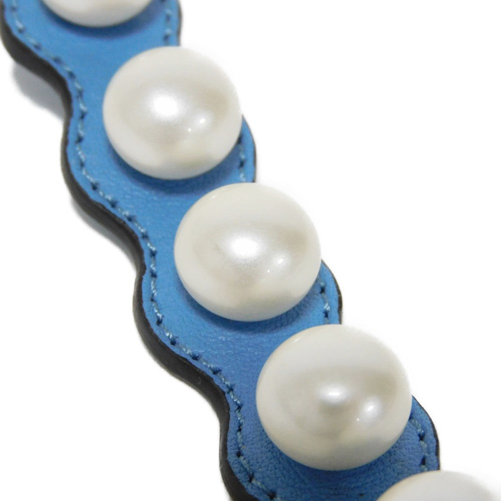 FENDI bracelet Calf leather Light blue logo engraving Bracelet Bijou Pearl