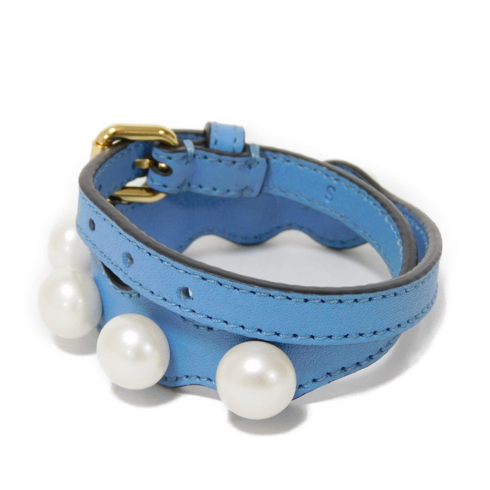 FENDI bracelet Calf leather Light blue logo engraving Bracelet Bijou Pearl