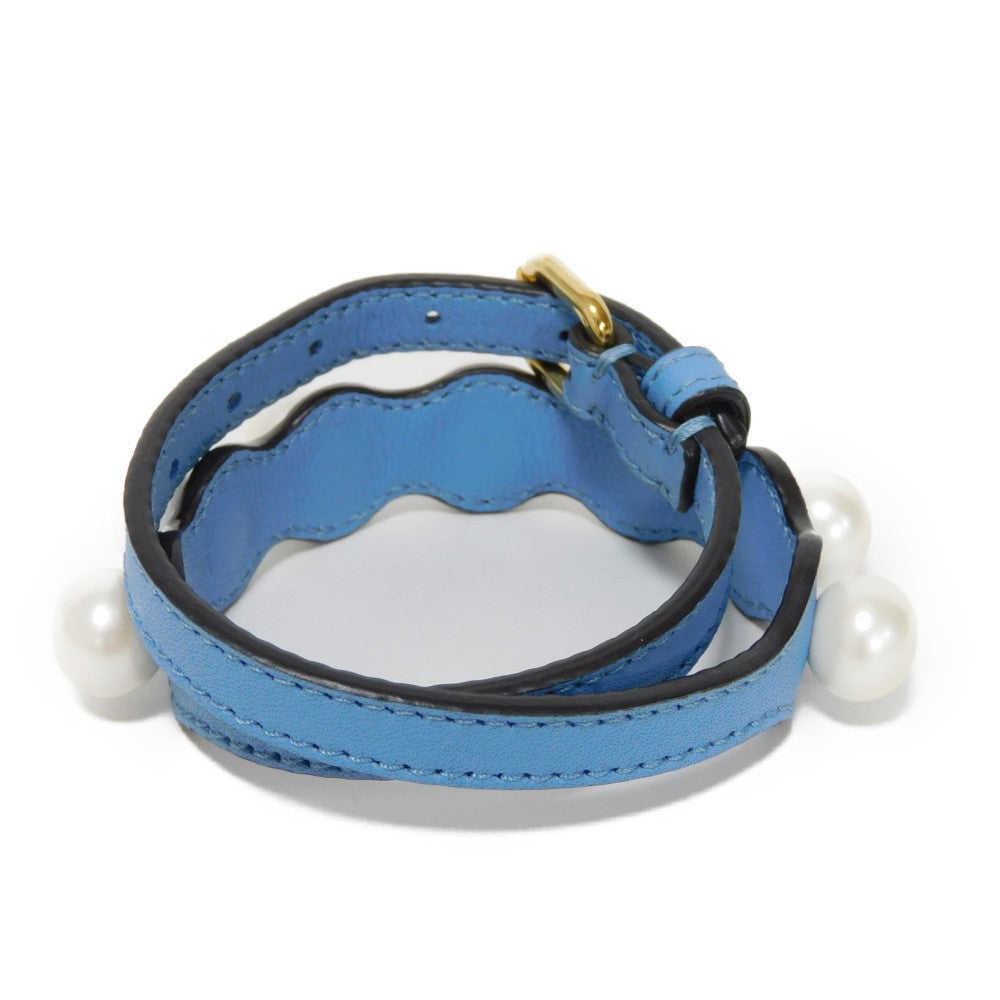 FENDI bracelet Calf leather Light blue logo engraving Bracelet Bijou Pearl