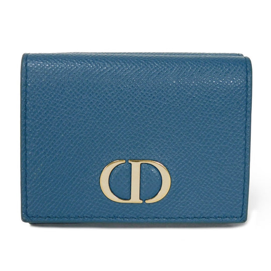 Dior Tri-fold wallet S2084OBAE_M01Z Grained calfskin (embossed) Steel blue CD logo 30 Montaigne Compact Wallet