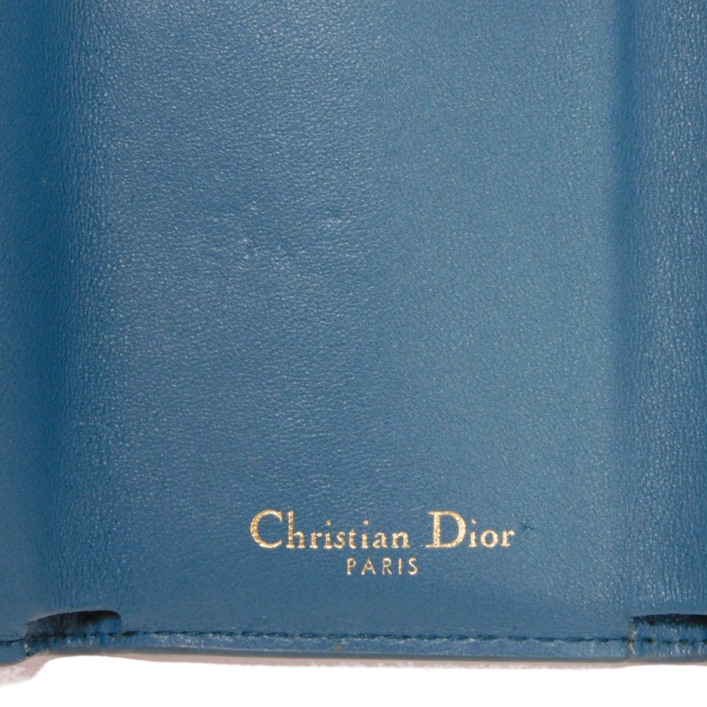 Dior Tri-fold wallet S2084OBAE_M01Z Grained calfskin (embossed) Steel blue CD logo 30 Montaigne Compact Wallet