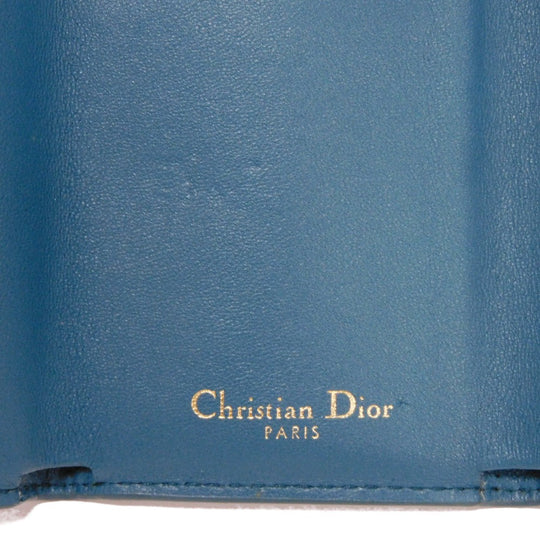 Dior Tri-fold wallet S2084OBAE_M01Z Grained calfskin (embossed) Steel blue CD logo 30 Montaigne Compact Wallet