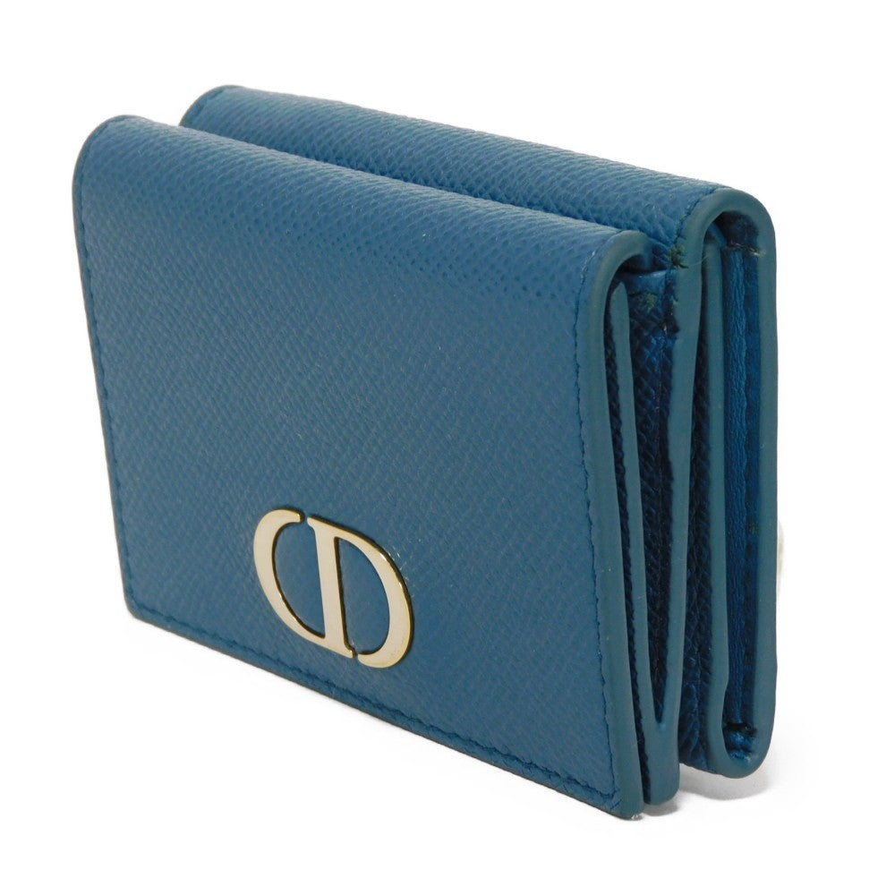 Dior Tri-fold wallet S2084OBAE_M01Z Grained calfskin (embossed) Steel blue CD logo 30 Montaigne Compact Wallet