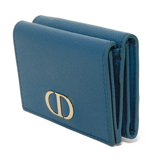 Dior Tri-fold wallet S2084OBAE_M01Z Grained calfskin (embossed) Steel blue CD logo 30 Montaigne Compact Wallet