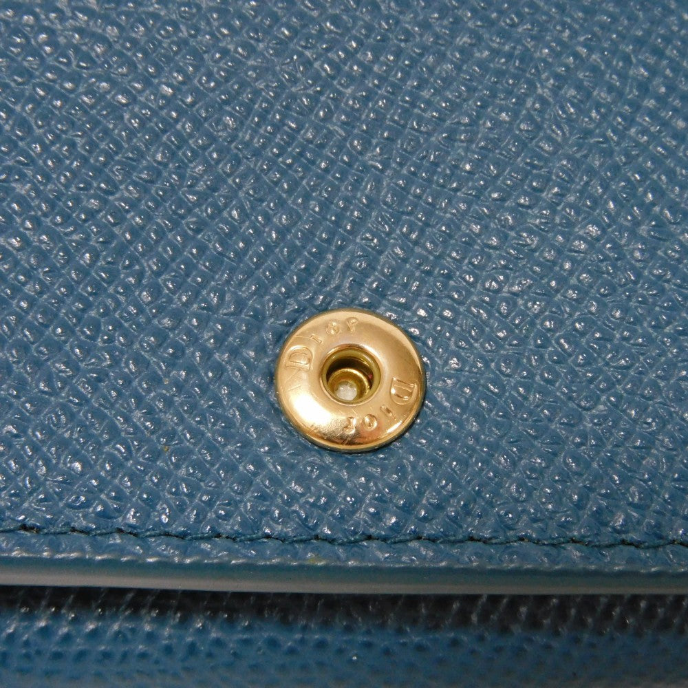 Dior Tri-fold wallet S2084OBAE_M01Z Grained calfskin (embossed) Steel blue CD logo 30 Montaigne Compact Wallet