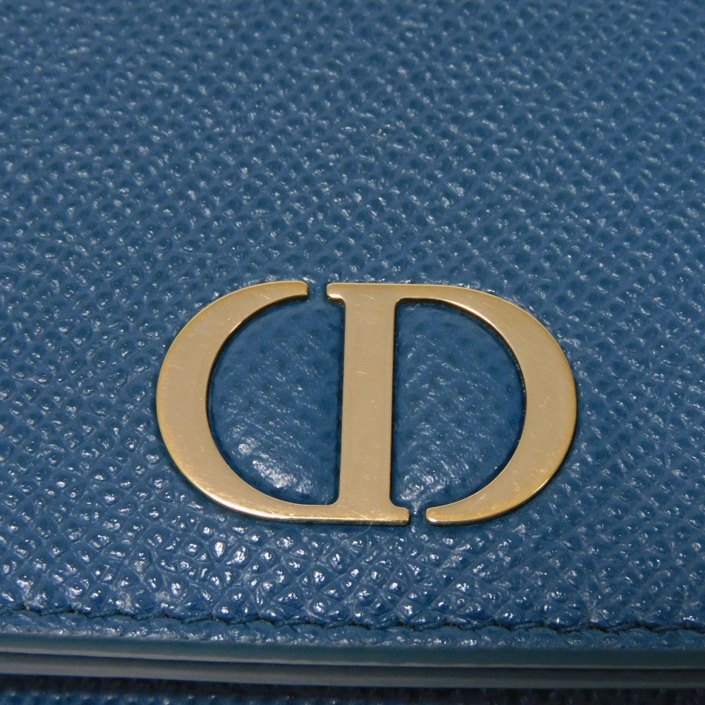 Dior Tri-fold wallet S2084OBAE_M01Z Grained calfskin (embossed) Steel blue CD logo 30 Montaigne Compact Wallet