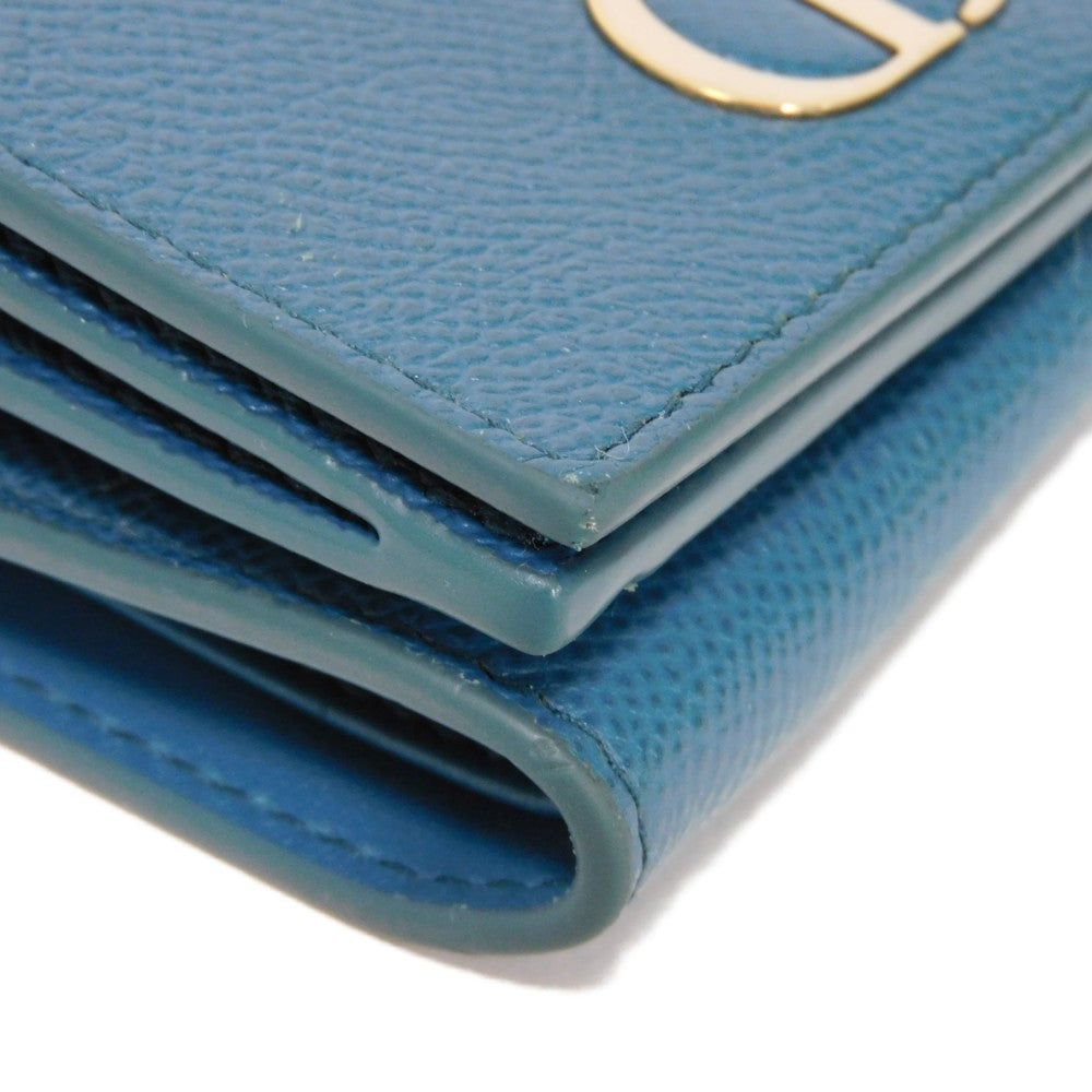 Dior Tri-fold wallet S2084OBAE_M01Z Grained calfskin (embossed) Steel blue CD logo 30 Montaigne Compact Wallet
