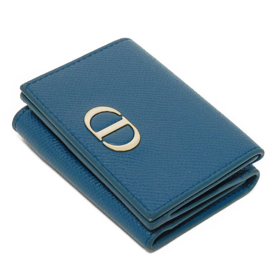 Dior Tri-fold wallet S2084OBAE_M01Z Grained calfskin (embossed) Steel blue CD logo 30 Montaigne Compact Wallet