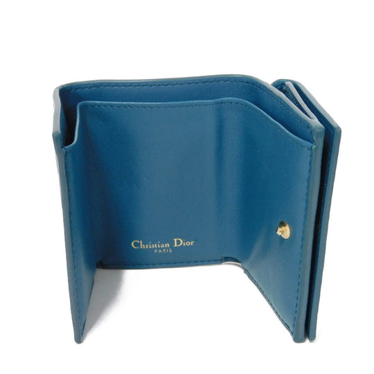 Dior Tri-fold wallet S2084OBAE_M01Z Grained calfskin (embossed) Steel blue CD logo 30 Montaigne Compact Wallet