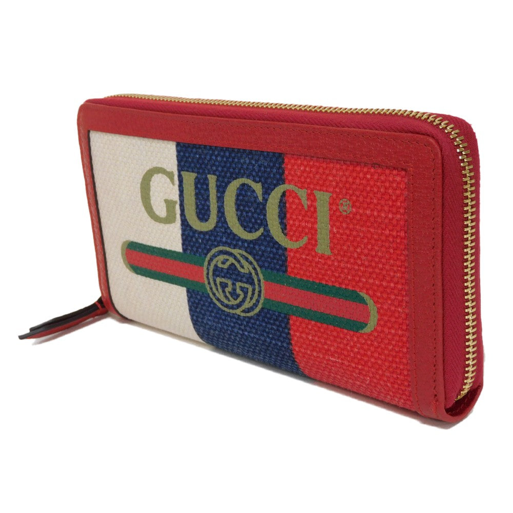 GUCCI Long Wallet Purse 524790 9SBCG 9093 Baia de la linen canvas x calf leather Tricolor logo Baiadera Zip Around Wallet