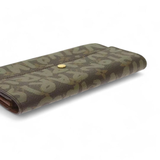 Louis Vuitton Monogram Graffiti Long Leather Wallet Khaki Womens
