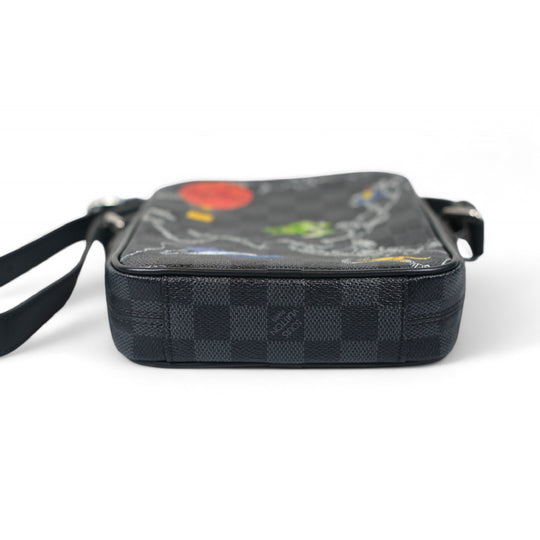 Louis Vuitton Damier Graphite Renaissance Map Danube Slim PM Crossbody Bag Black Multicolor Men's Shoulder Bag