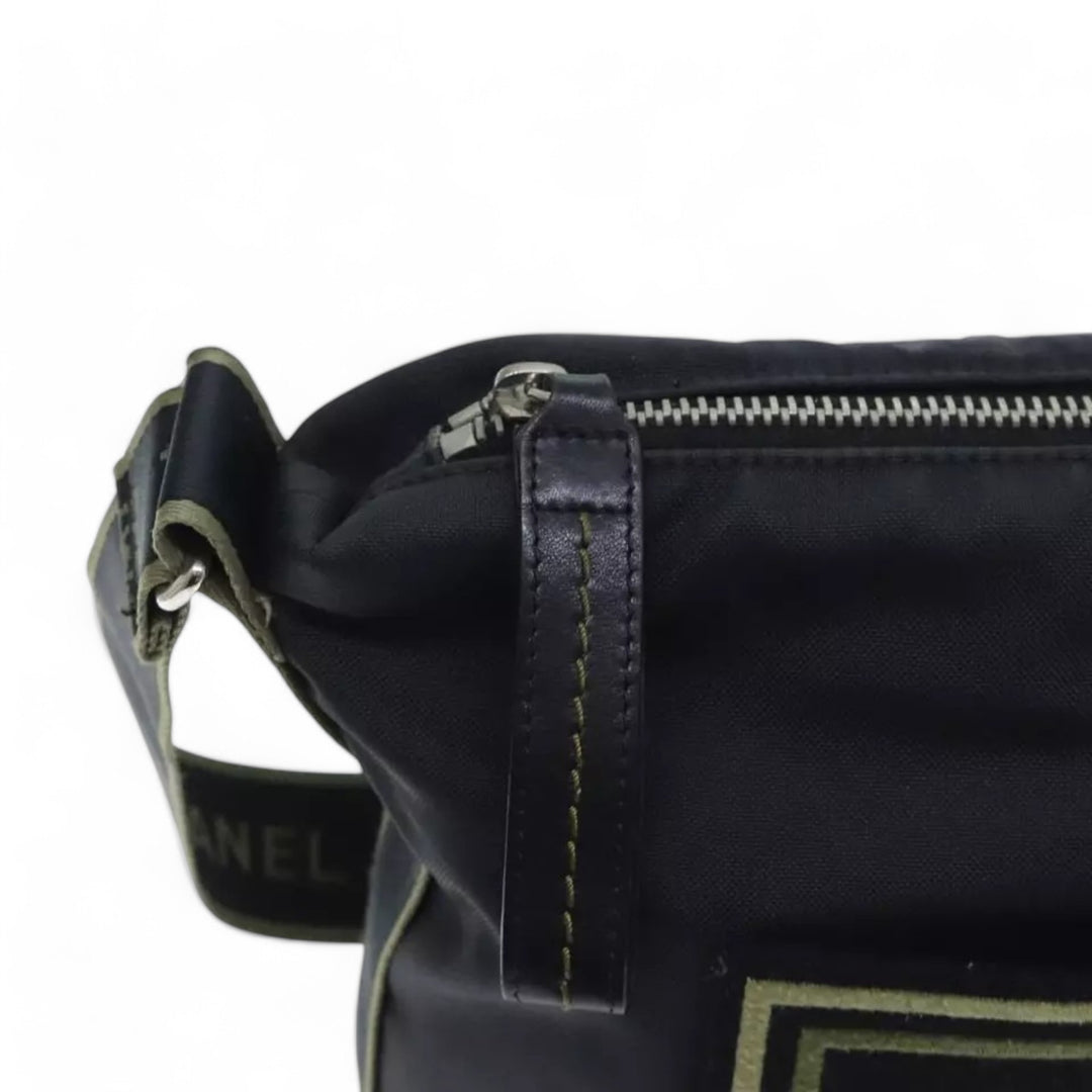 Chanel Sports Coco Mark Shoulder Bag Nylon Black Silver Vintage Crossbody Purse