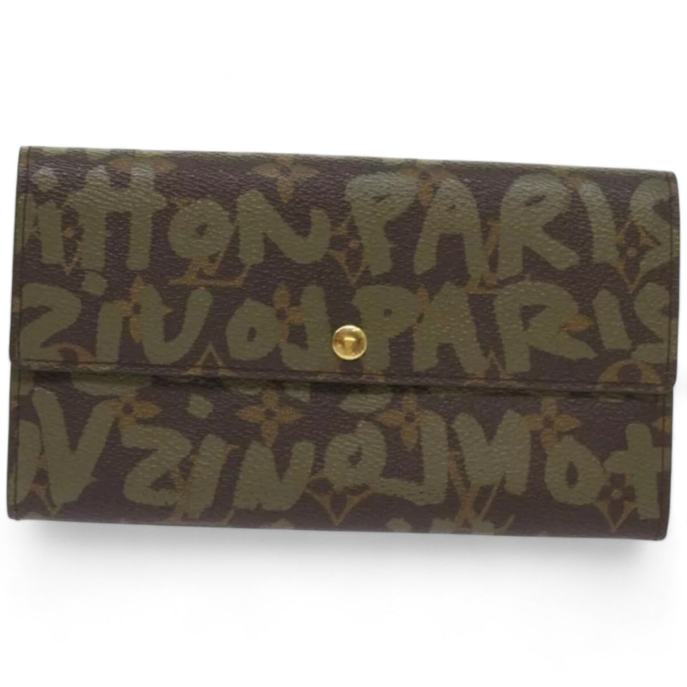 Louis Vuitton Monogram Graffiti Long Leather Wallet Khaki Womens