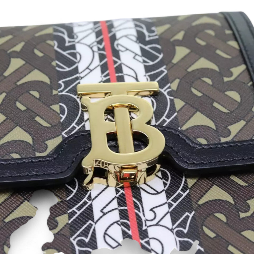 Burberry Shoulder Bag PVC Leather Brown Monogram Stripe Women Crossbody Handbag with Strap