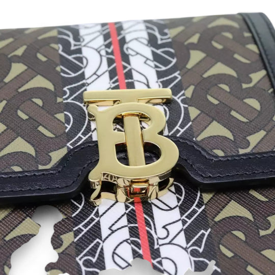 Burberry Shoulder Bag PVC Leather Brown Monogram Stripe Women Crossbody Handbag with Strap