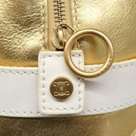 Celine Boston Bag Leather White Gold 2004 Women's Vintage Handbag