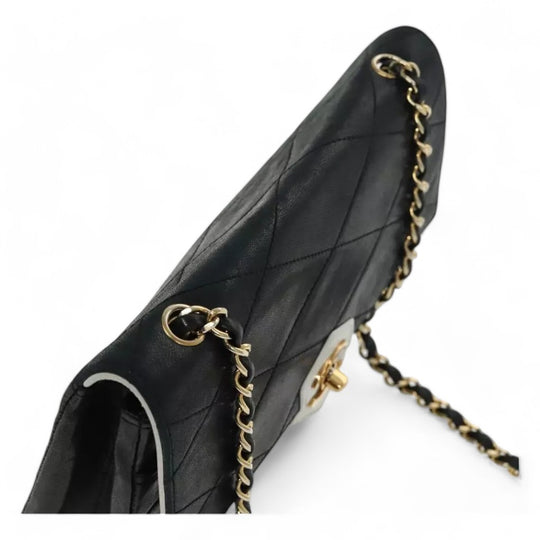 Chanel Matelasse Chain Shoulder Bag Lambskin Black Gold CC