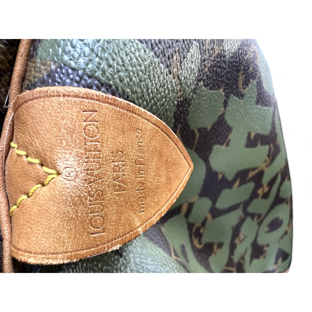 Louis Vuitton Keepall 50 Camo Monogram Canvas Leather Travel Bag Green Brown Unisex