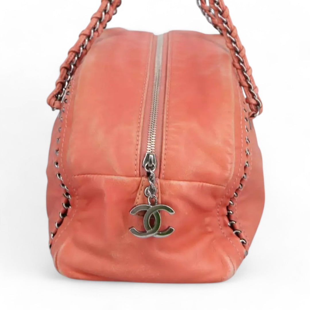 Chanel Coco Mark Chain Handbag Leather Pink Silver Women's Bag