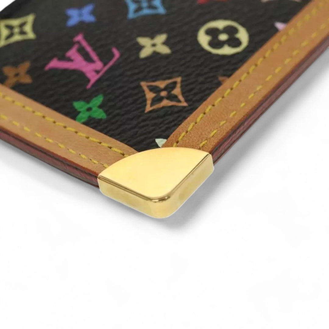 Louis Vuitton Monogram Pochette Cles Coin Purse Black Multicolor Womens Chain Key Holder Clutch Wristlet