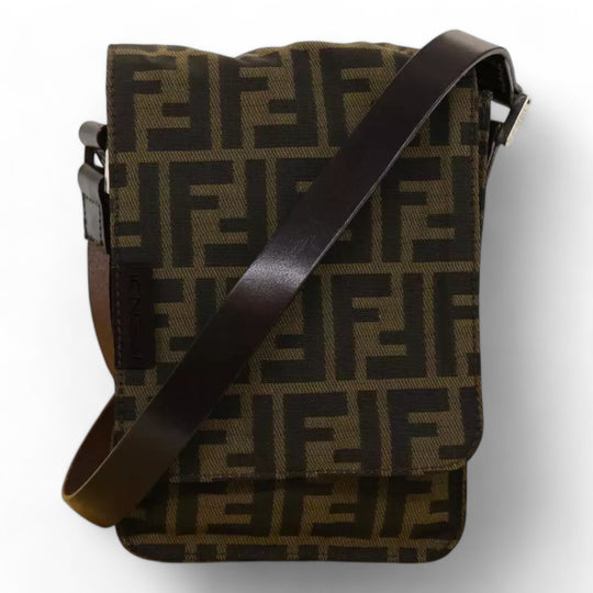 Fendi Zucca Canvas Shoulder Crossbody Bag Black Brown