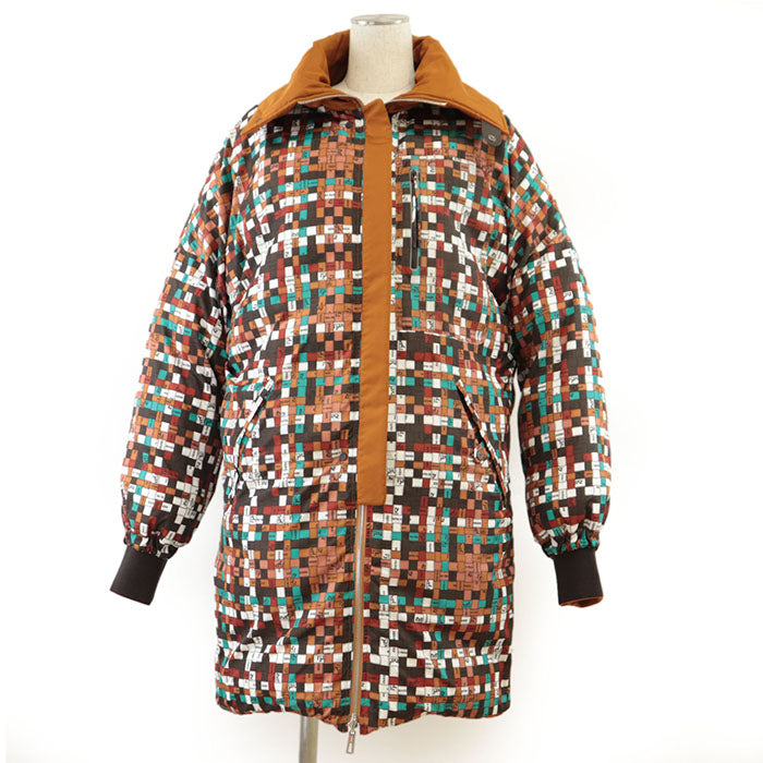 HERMES Down jacket [Outer material] 100% polyester; [Lining] 98% polyester, 2% polyurethane; [Filling] 90% down, 10% feather; [Knitted part] 80% virgin wool Orange Women 36 Used Authentic
