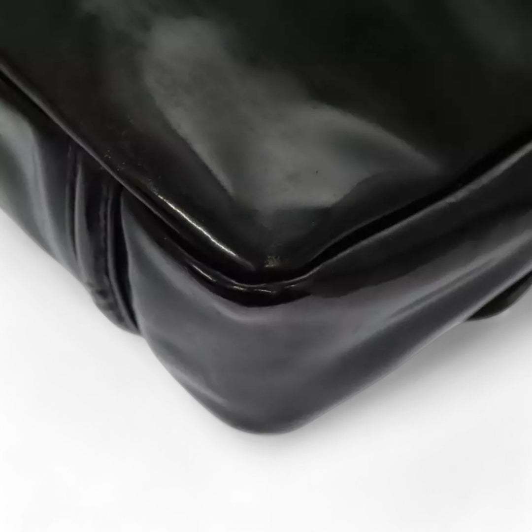 CHANEL Chain Shoulder Bag Patent Leather Black Silver CC