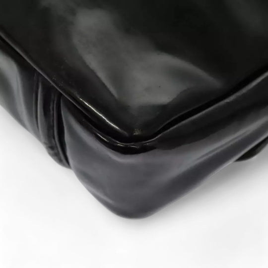 CHANEL Chain Shoulder Bag Patent Leather Black Silver CC