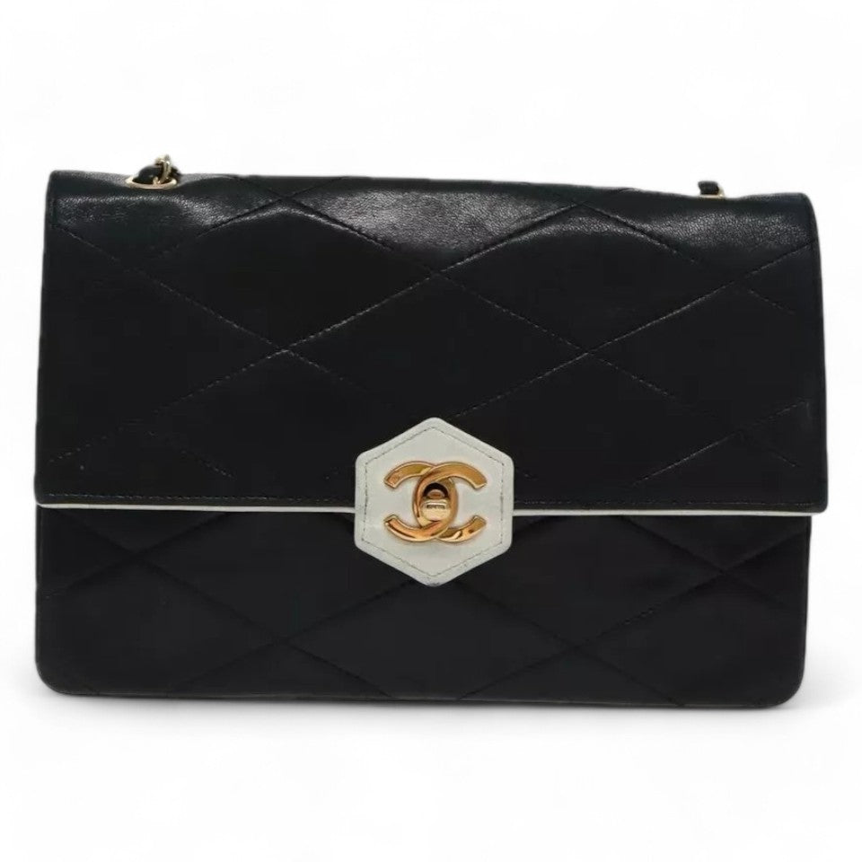 Chanel Matelasse Chain Shoulder Bag Lambskin Black Gold CC