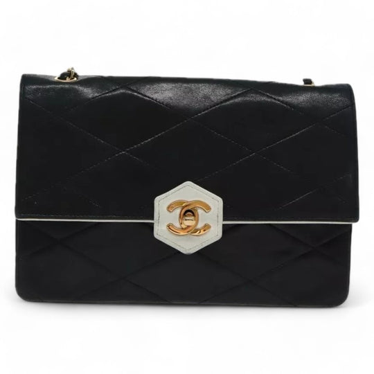 Chanel Matelasse Chain Shoulder Bag Lambskin Black Gold CC
