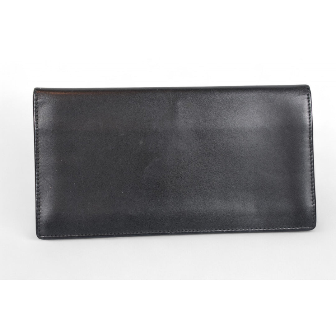 Dunhill Black Mens Long Wallet Gold Trim Classic Leather Fashion Accessory