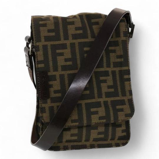 Fendi Zucca Canvas Shoulder Crossbody Bag Black Brown