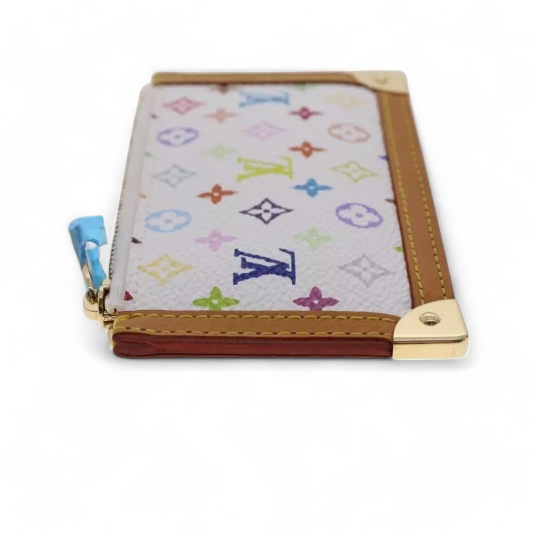 Louis Vuitton Monogram Multicolor Pochette Cles Coin Purse White Chain Wallet