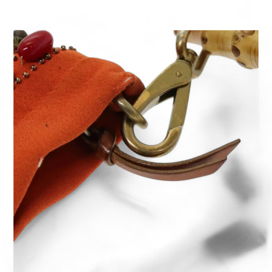 Miu Miu Bamboo Handbag Canvas Orange Beaded Embellished Women's Bag