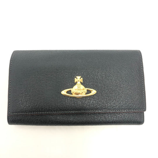 Vivienne Westwood Long Wallet Purse leather black Orb Women Used Authentic