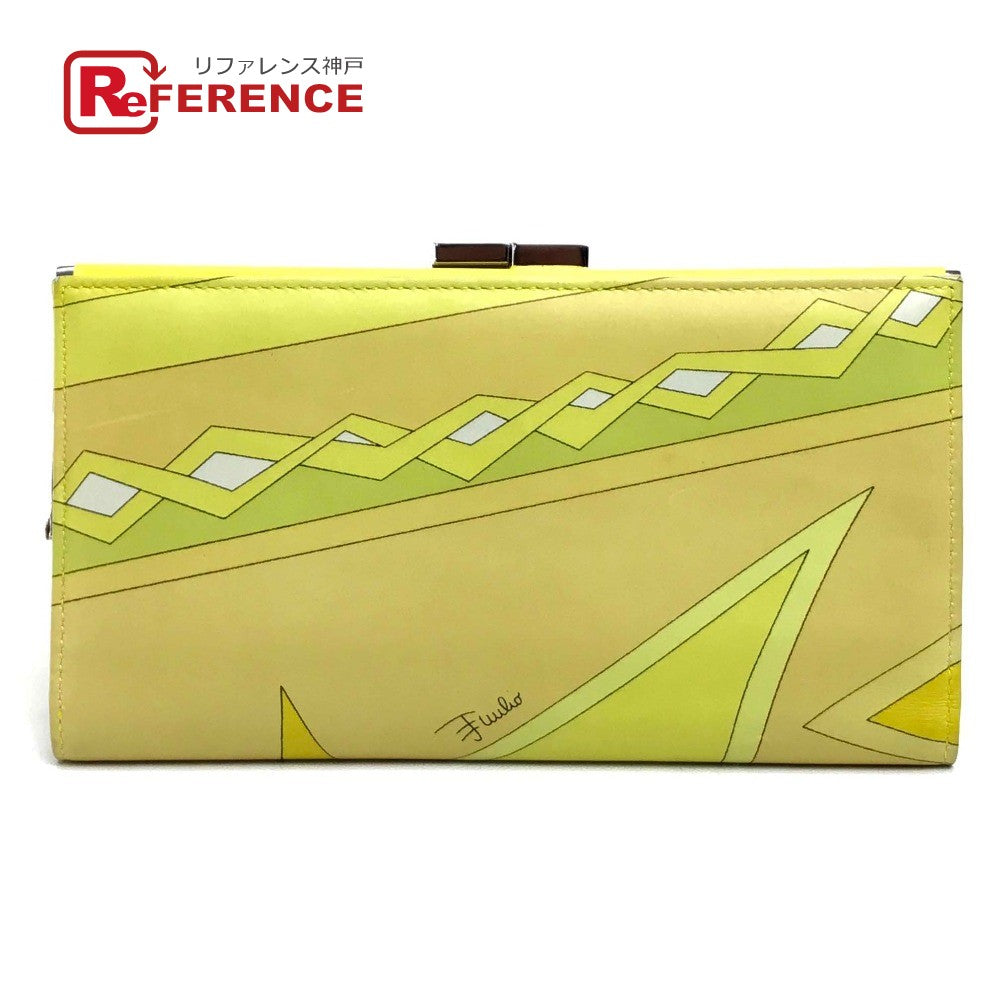 Emilio Pucci Long Wallet Purse leather Yellow type Gamaguchi Women Used Authentic