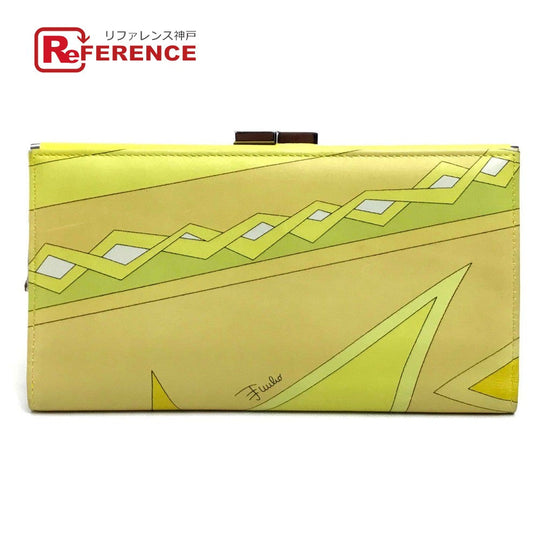 Emilio Pucci Long Wallet Purse leather Yellow type Gamaguchi Women Used Authentic