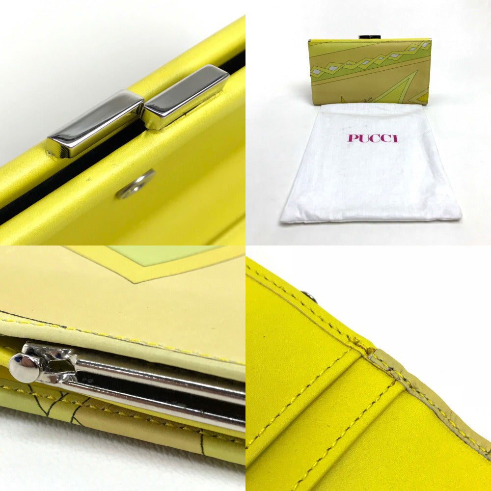 Emilio Pucci Long Wallet Purse leather Yellow type Gamaguchi Women Used Authentic