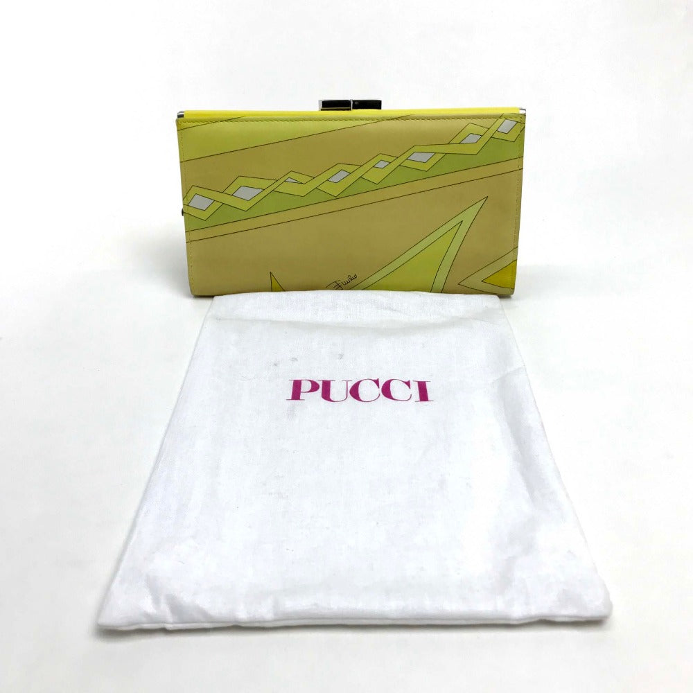 Emilio Pucci Long Wallet Purse leather Yellow type Gamaguchi Women Used Authentic