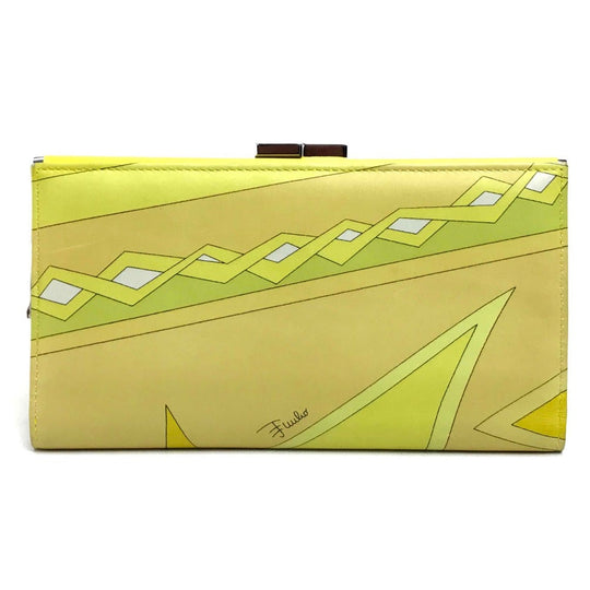 Emilio Pucci Long Wallet Purse leather Yellow type Gamaguchi Women Used Authentic