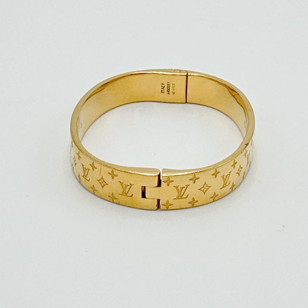 LOUIS VUITTON bracelet M00251 Gold Plated gold Cuff nanogram Monogram S size Women Used Authentic