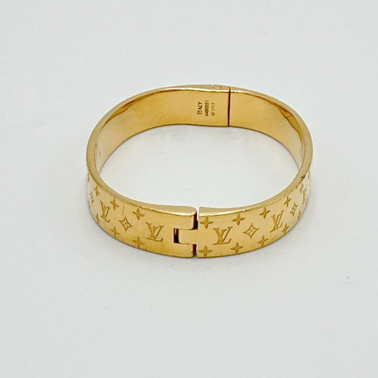 LOUIS VUITTON bracelet M00251 Gold Plated gold Cuff nanogram Monogram S size Women Used Authentic