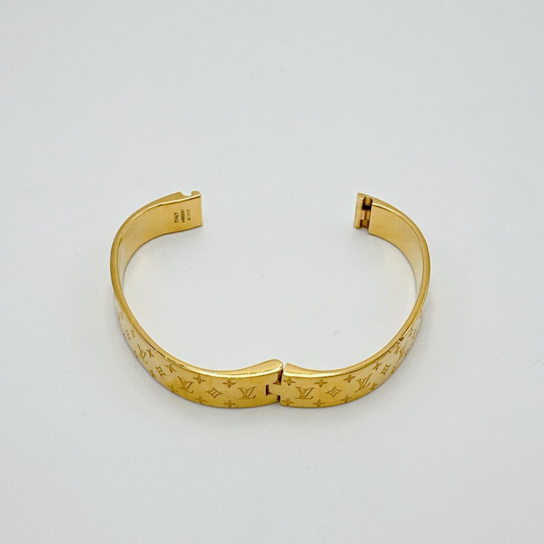 LOUIS VUITTON bracelet M00251 Gold Plated gold Cuff nanogram Monogram S size Women Used Authentic