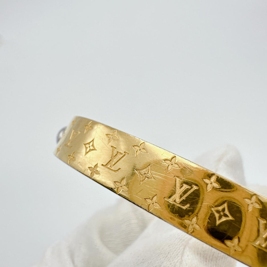 LOUIS VUITTON bracelet M00251 Gold Plated gold Cuff nanogram Monogram S size Women Used Authentic