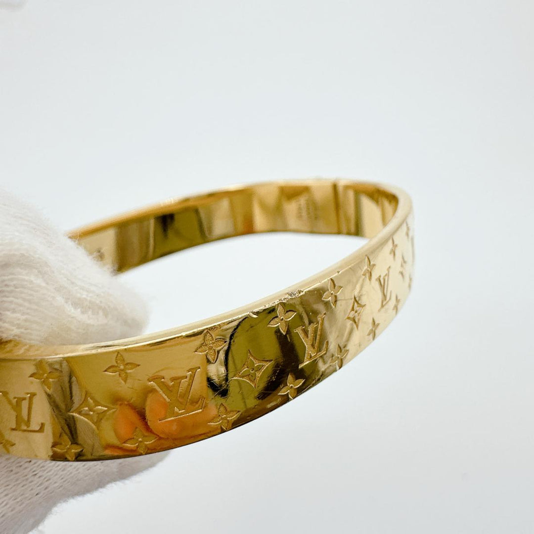 LOUIS VUITTON bracelet M00251 Gold Plated gold Cuff nanogram Monogram S size Women Used Authentic