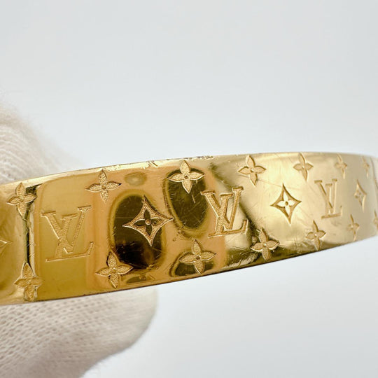 LOUIS VUITTON bracelet M00251 Gold Plated gold Cuff nanogram Monogram S size Women Used Authentic